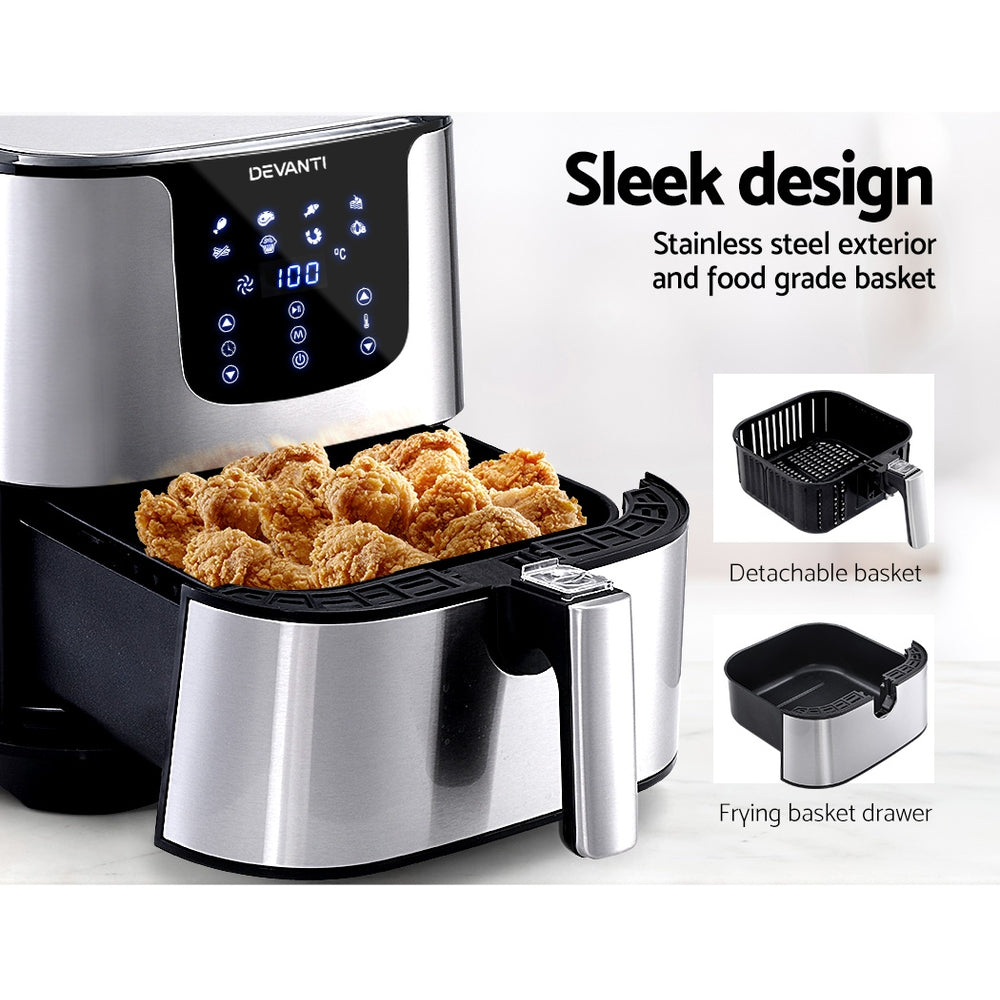 Devanti Air Fryer DAF-7LCD placed on kitchen bench with ingredients nearby