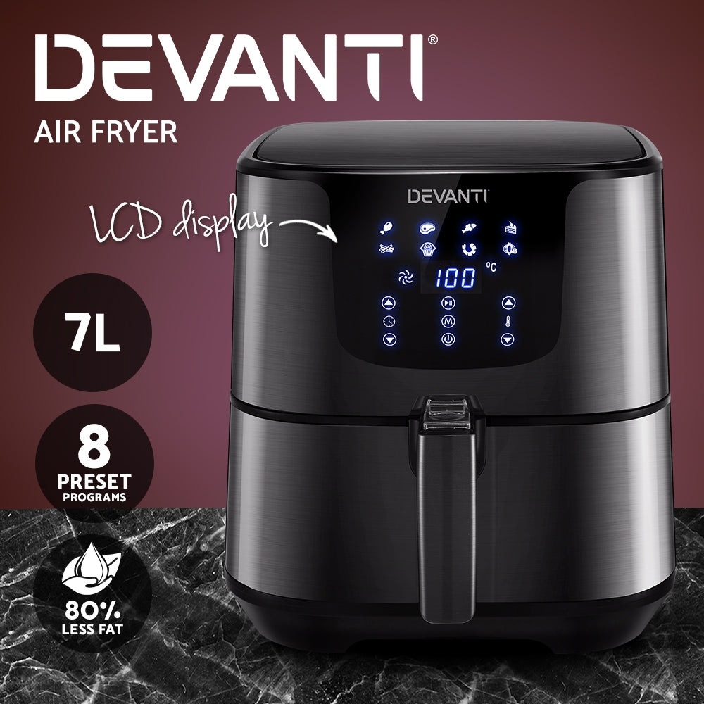 Close-up of Devanti air fryer LCD touch control panel