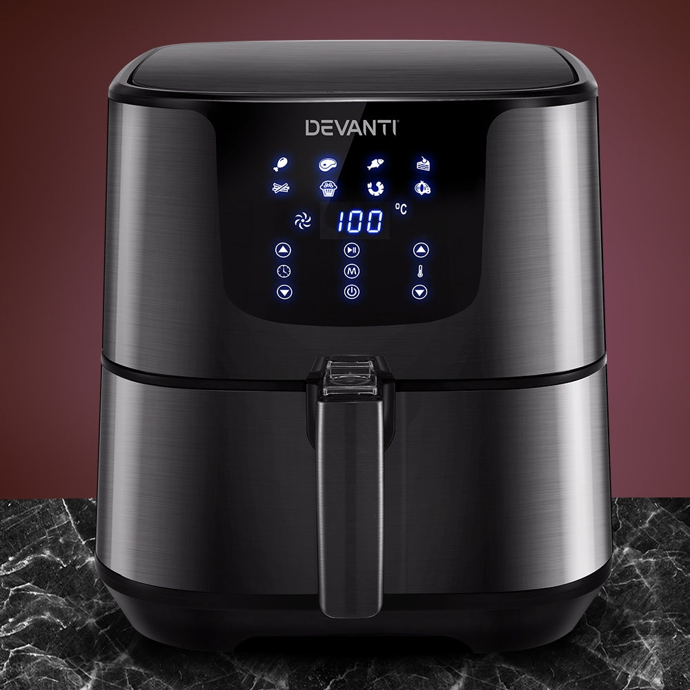 Devanti 7L black air fryer front view