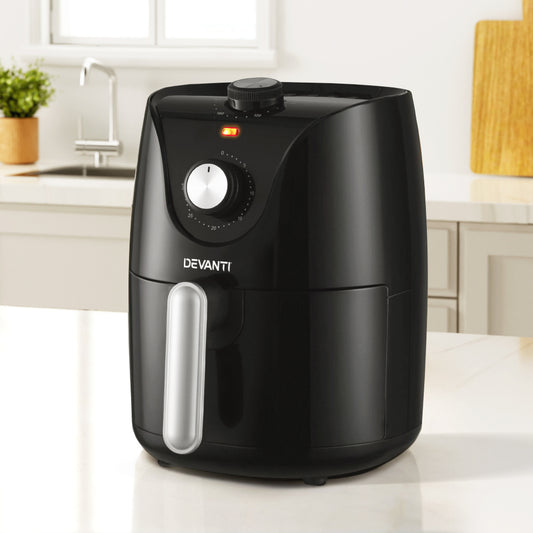 Black Devanti air fryer on a kitchen counter