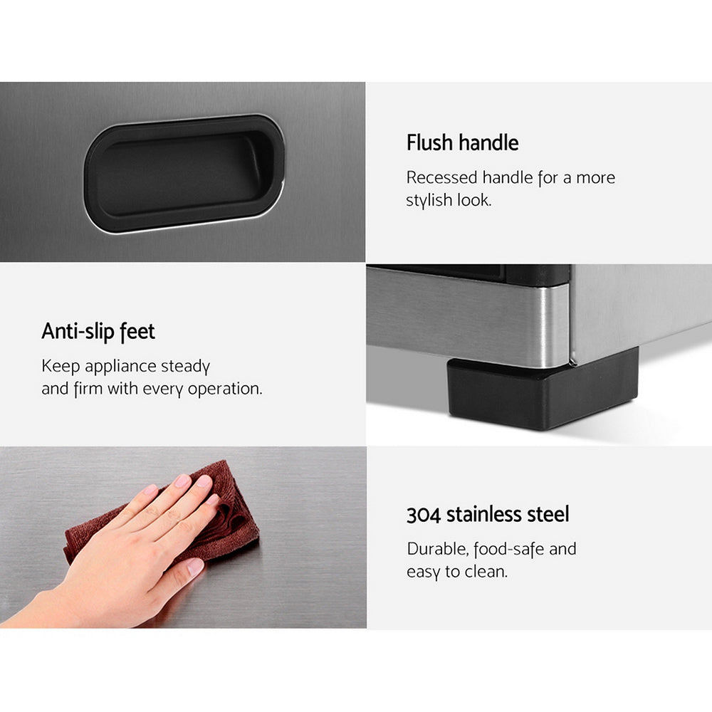 Bottom view showing anti-slip feet and easily removable trays for hassle-free cleaning.