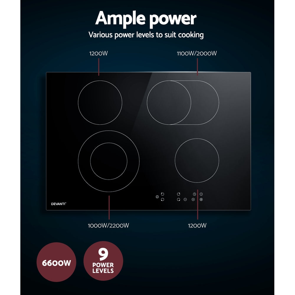 Devanti 6600W Ceramic Cooktop Power & Heat Zones Layout