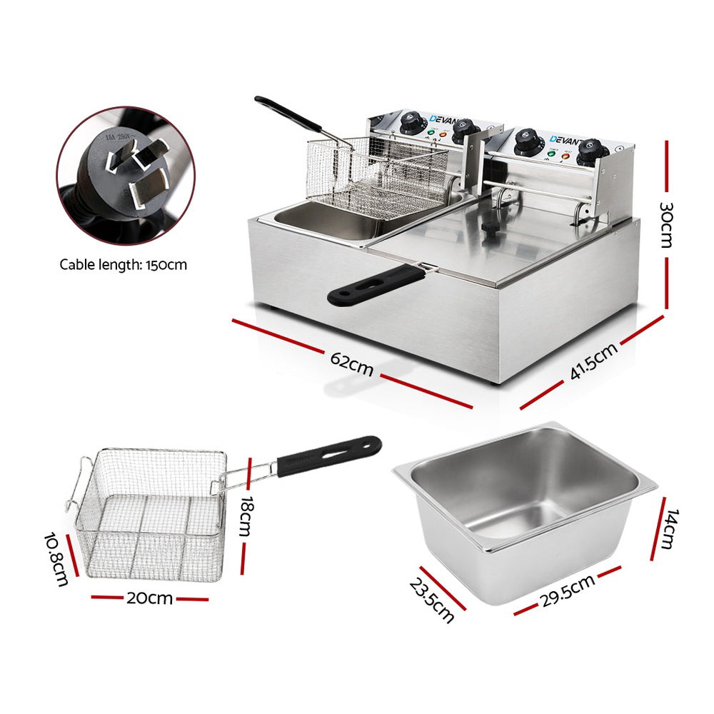 Devanti fryer twin food baskets with heatproof handles for safe cooking