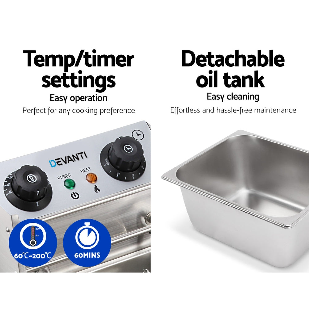 Devanti fryer temperature and timer control knobs close-up
