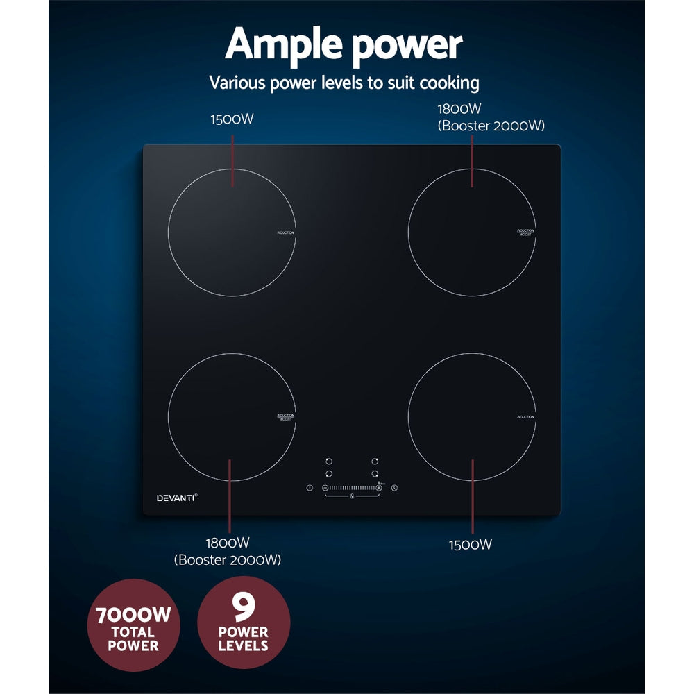 Induction cooktop with power level indicators on a dark blue background