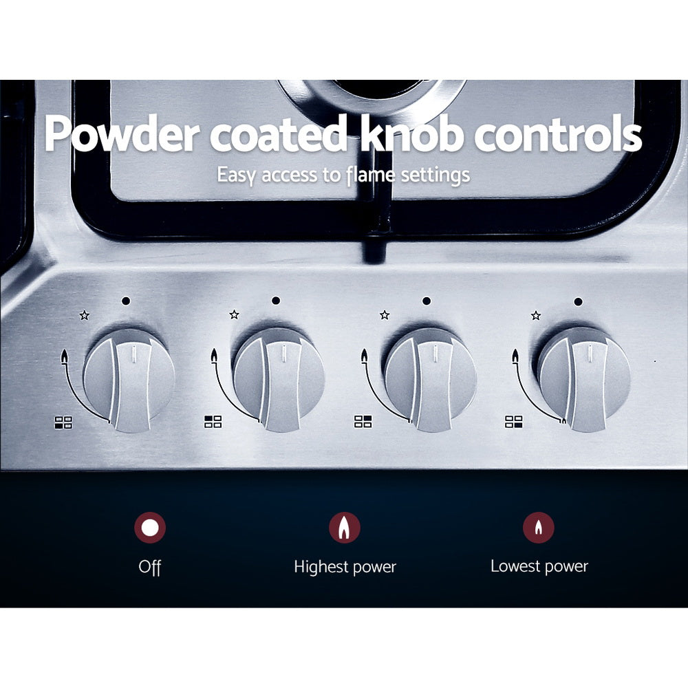 Detailed view of powder-coated knob controls with integrated safety lock.