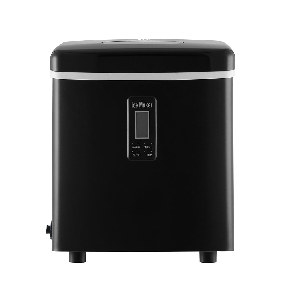 Compact and stylish DEVANTI ice maker in a modern kitchen benchtop setup.