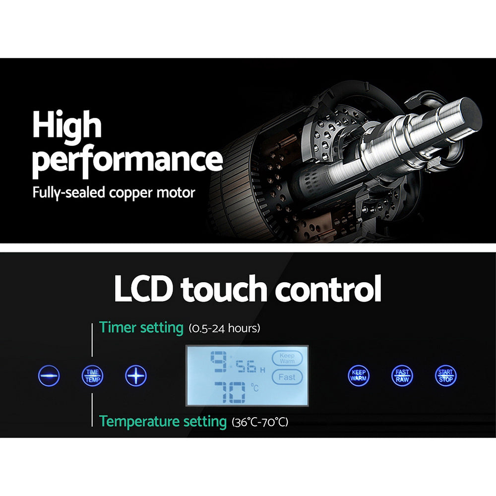 Close-up of the LCD panel displaying temperature and timer settings