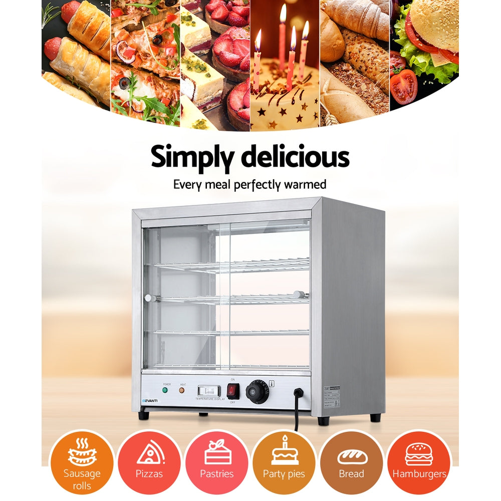 Removable food-grade stainless steel trays inside Devanti food warmer