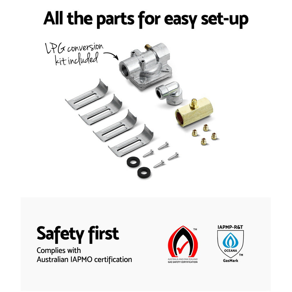 Included LPG conversion kit for Devanti gas cooktop compatibility