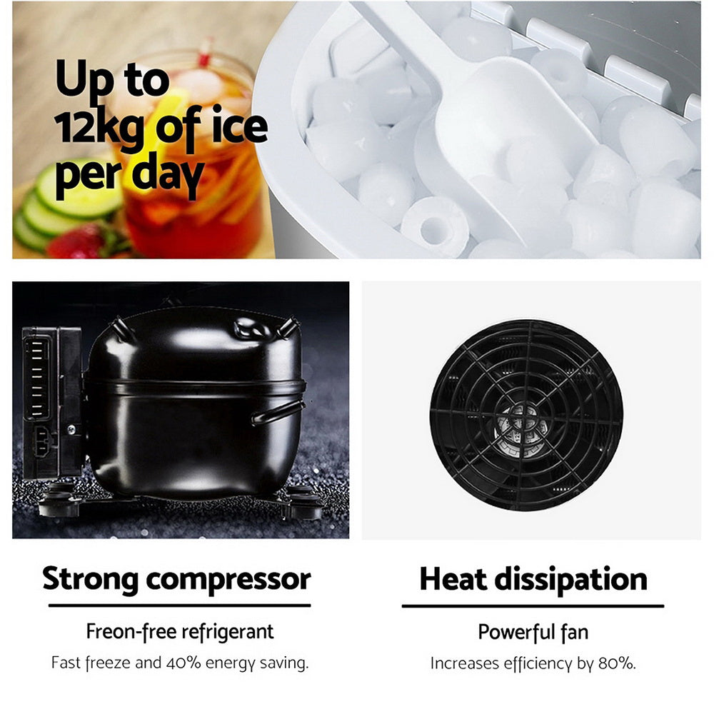 Ice basket filled with bullet ice cubes and included scoop for easy use.