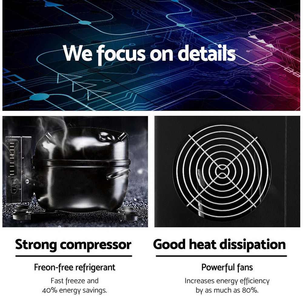 Rear ventilation and cooling system of Devanti ice maker for efficient heat dissipation and low energy use.