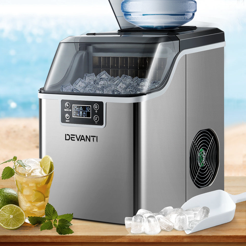 Devanti Ice Maker actively used in an outdoor party setting, providing ice for beverages.