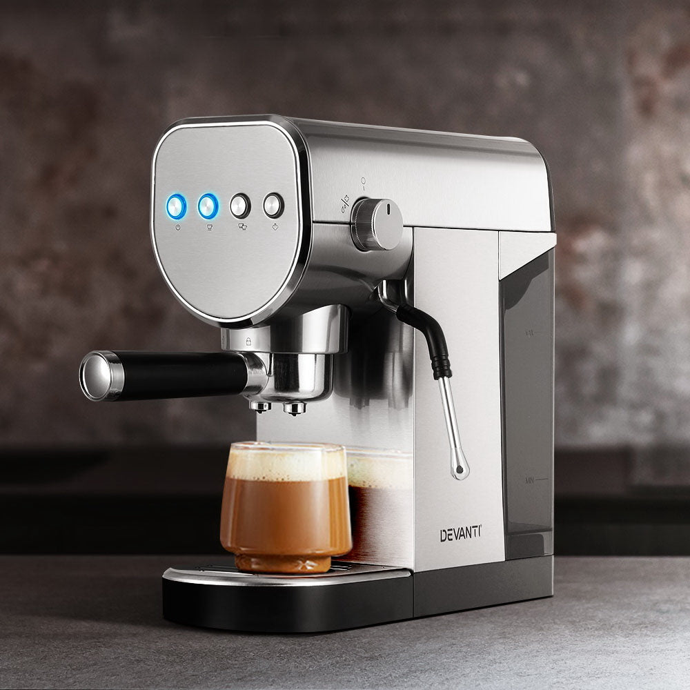 Top of Devanti machine with mug warmer plate to keep cups ready for serving.