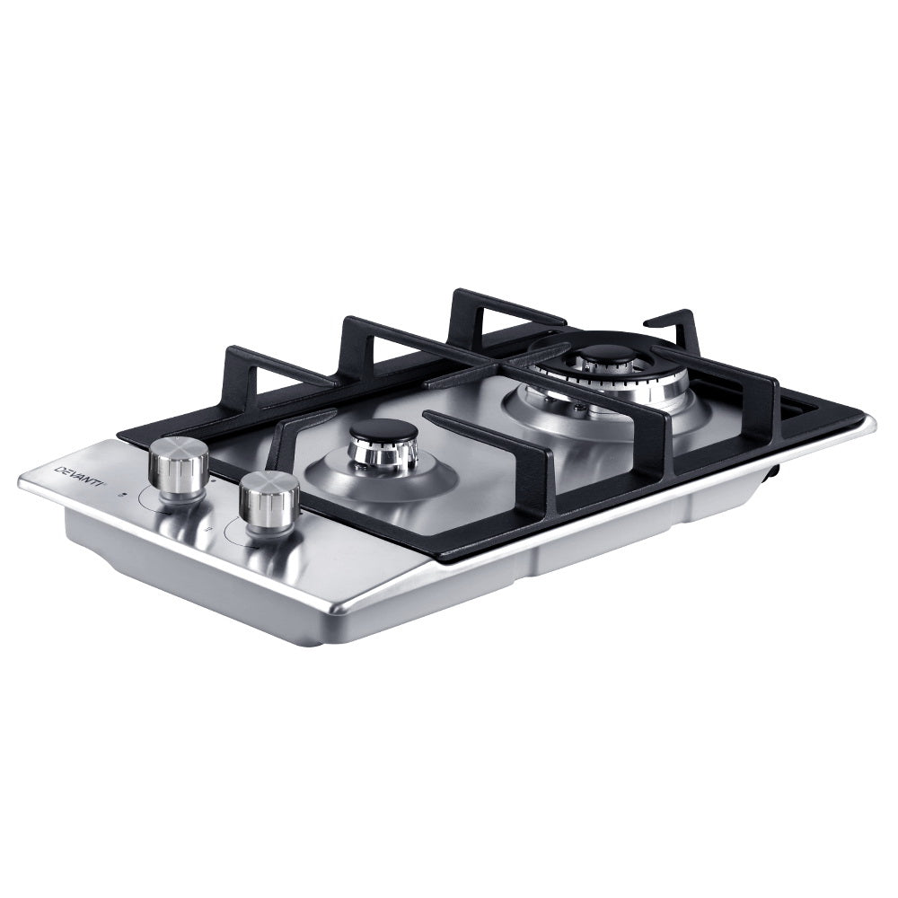 Sleek side angle of the cooktop highlighting the slim stainless steel design.