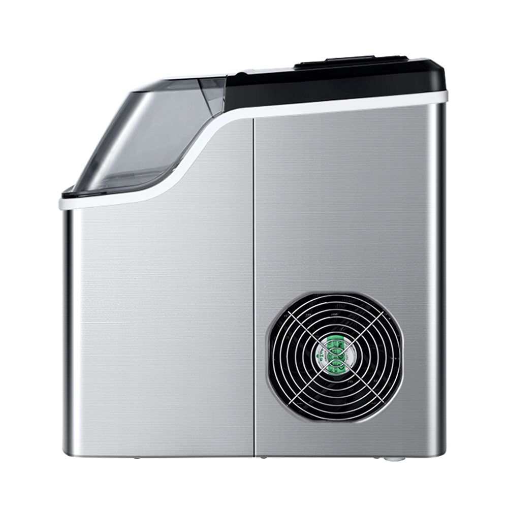 Rear cooling system of the Devanti Ice Maker featuring Freon-free refrigerant and heat dissipation vents.