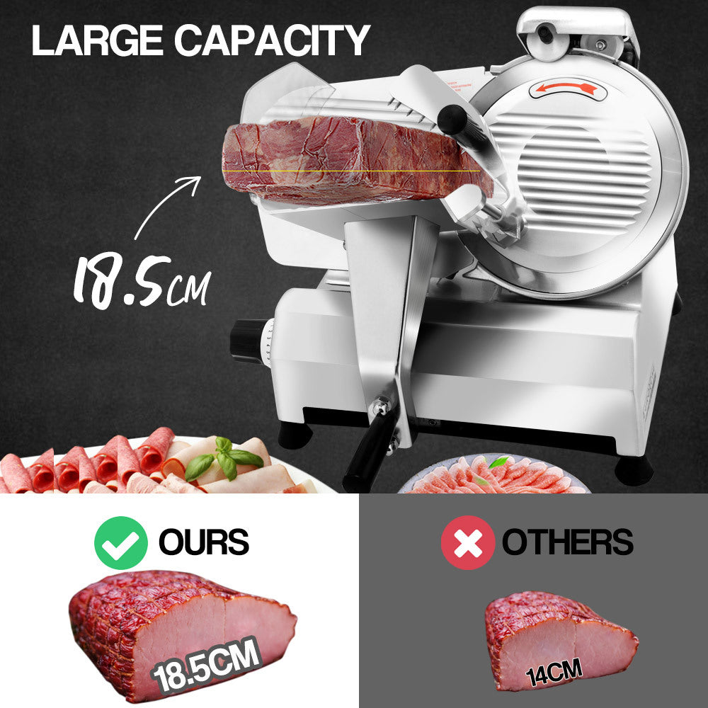 Blade safety ring guard and food baffle on EuroChef meat slicer