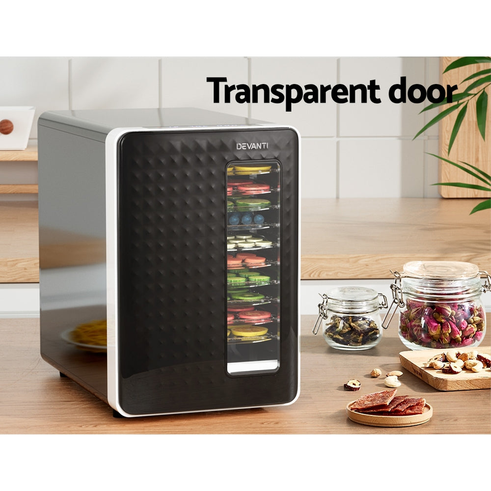Devanti food storage container with transparent door on a kitchen counter