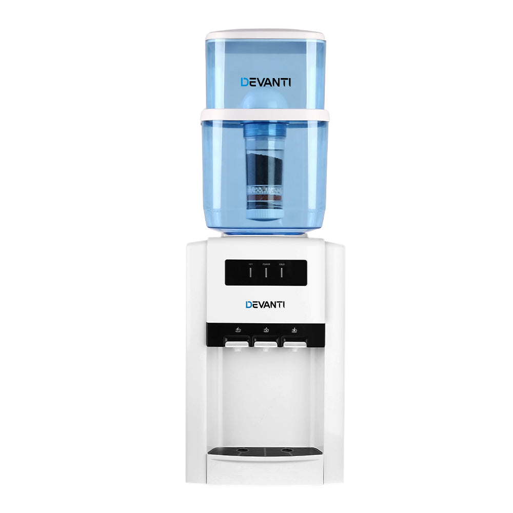 Devanti Front view of the 22L water dispenser showing tap controls and LED indicators.