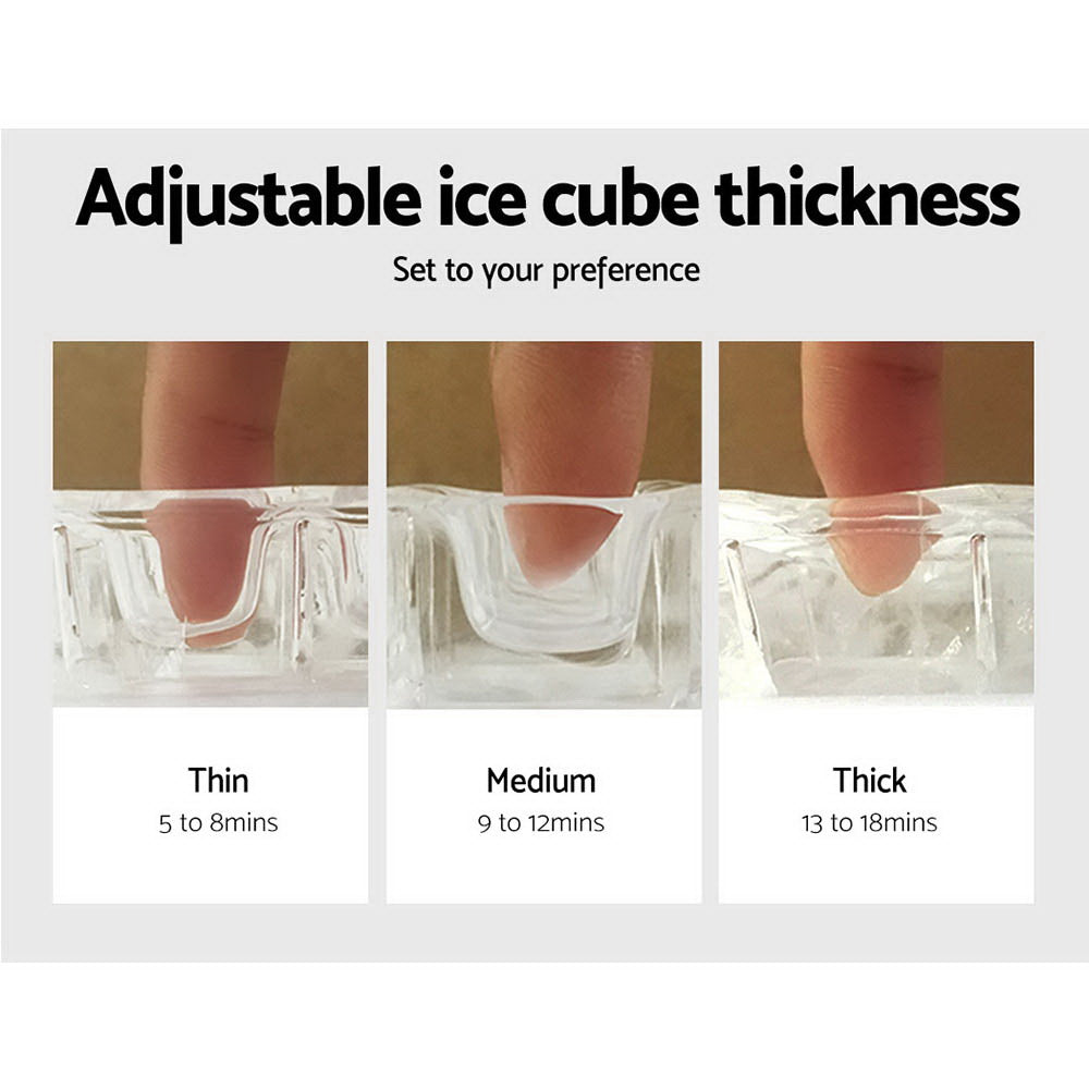 Ice cube tray with adjustable thickness settings shown on a white background