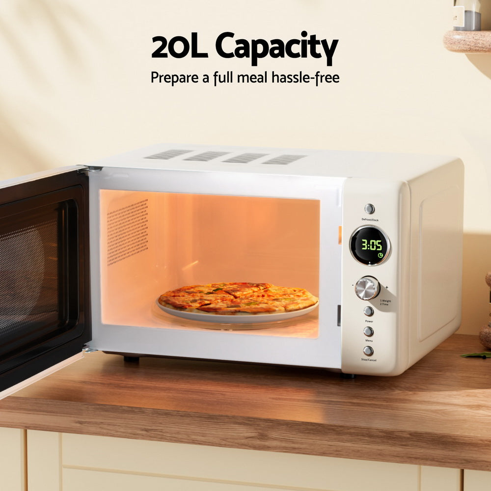 Spacious interior of Devanti 20L Microwave with 245mm glass turntable