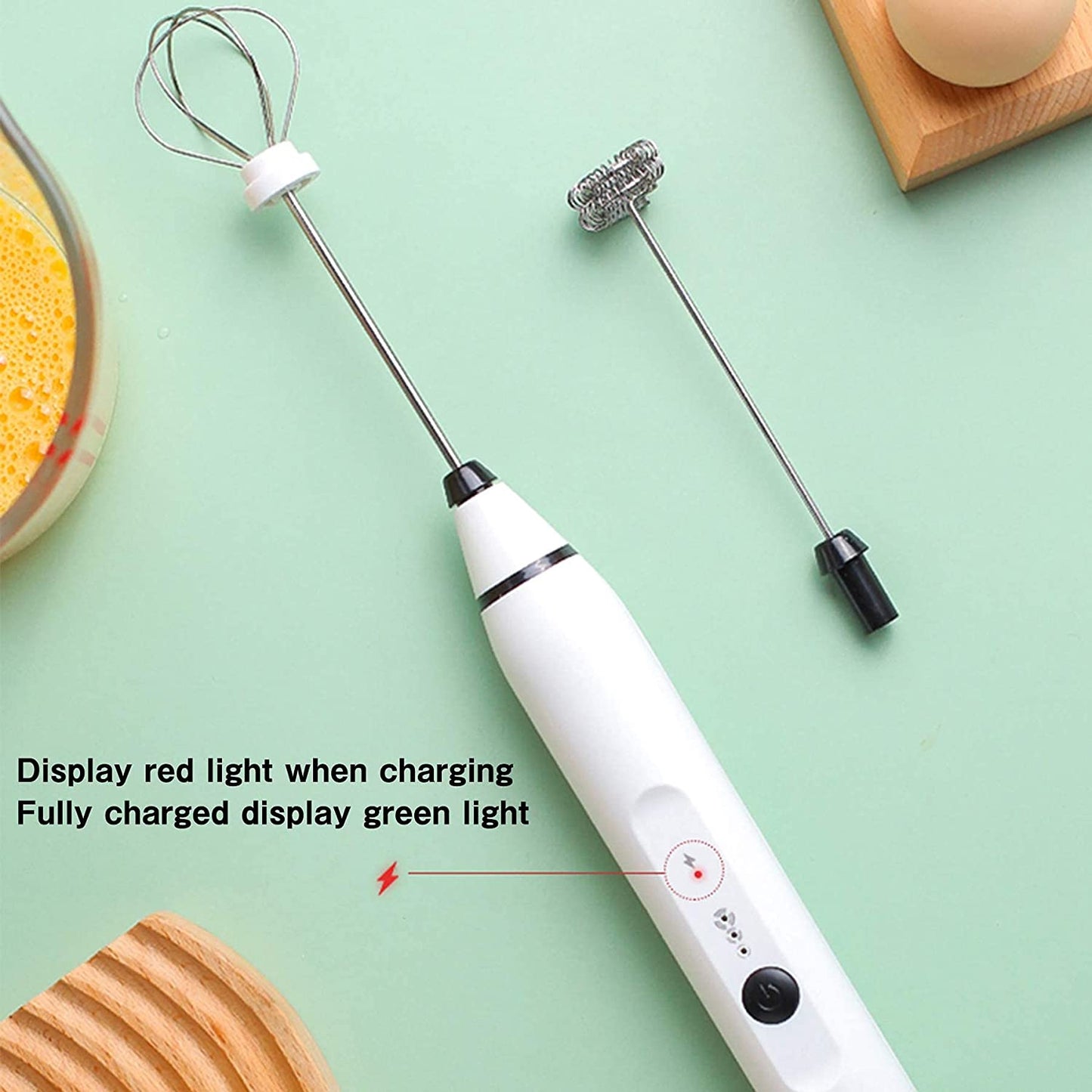 Close-up of USB charging port on silver electric milk frother