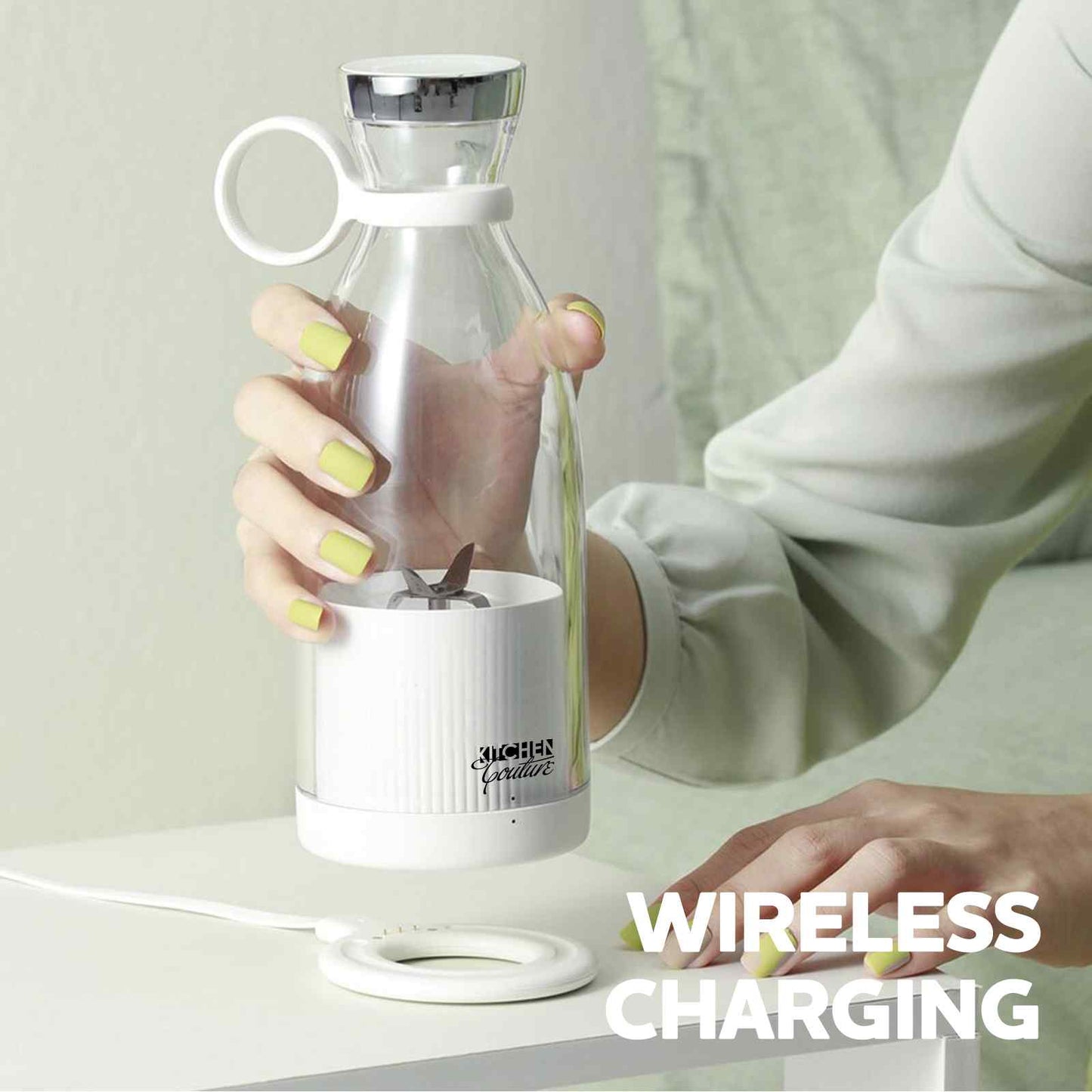 Close-up of the USB magnetic charging base of the blender