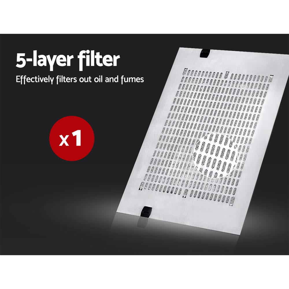 Demonstration of removable 5-layer filter on the Devanti range hood for easy cleaning and maintenance