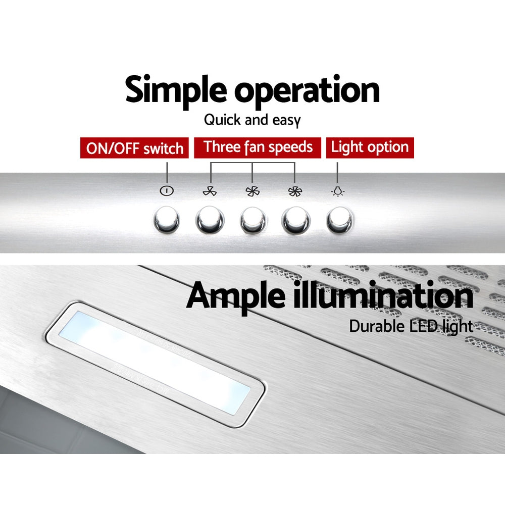 Close-up of the intuitive 3-speed rocker button switch for easy operation of the Devanti range hood