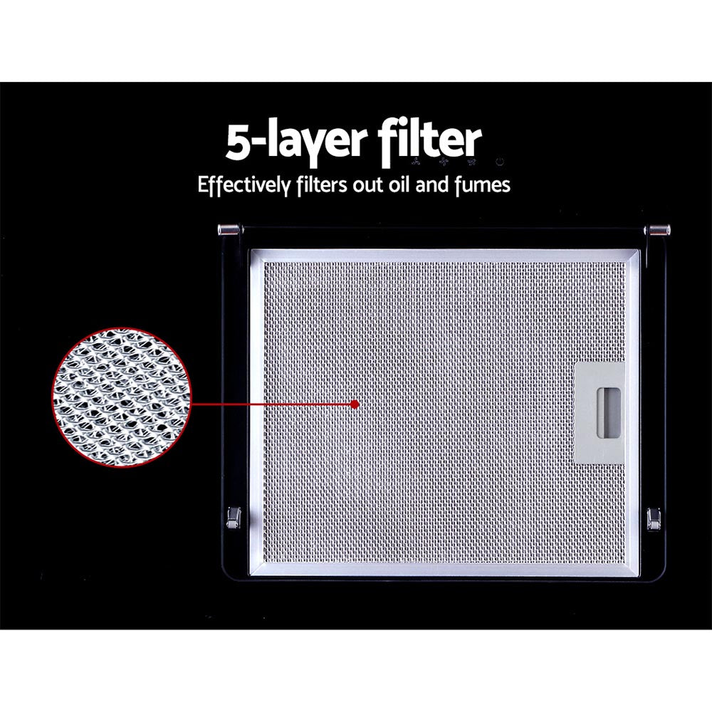 View of the two 5-layer non-stick aluminium filters, designed for easy removal and cleaning. Model RH-90-BK.