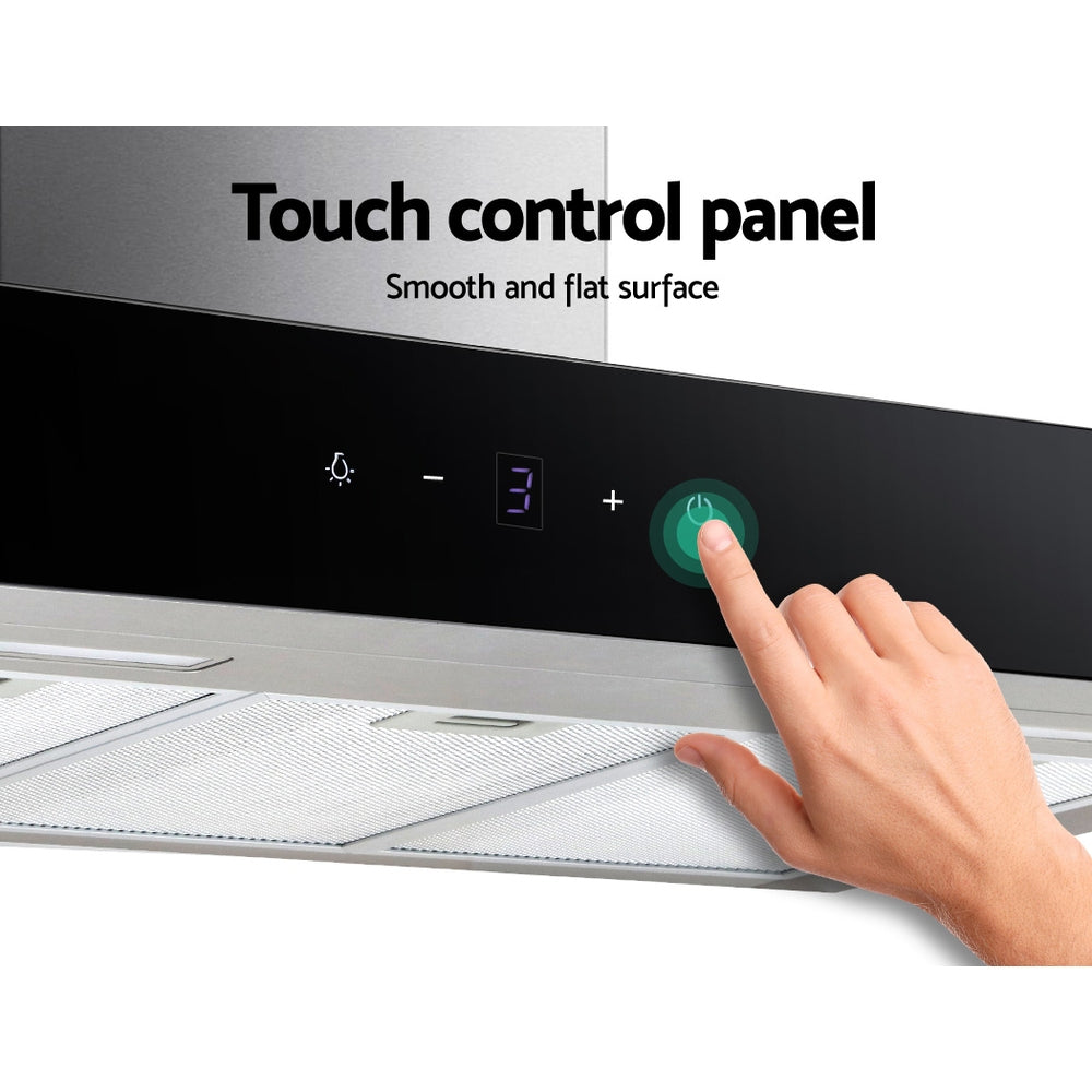 Devanti range hood's 3-speed touch controls during cooking.
