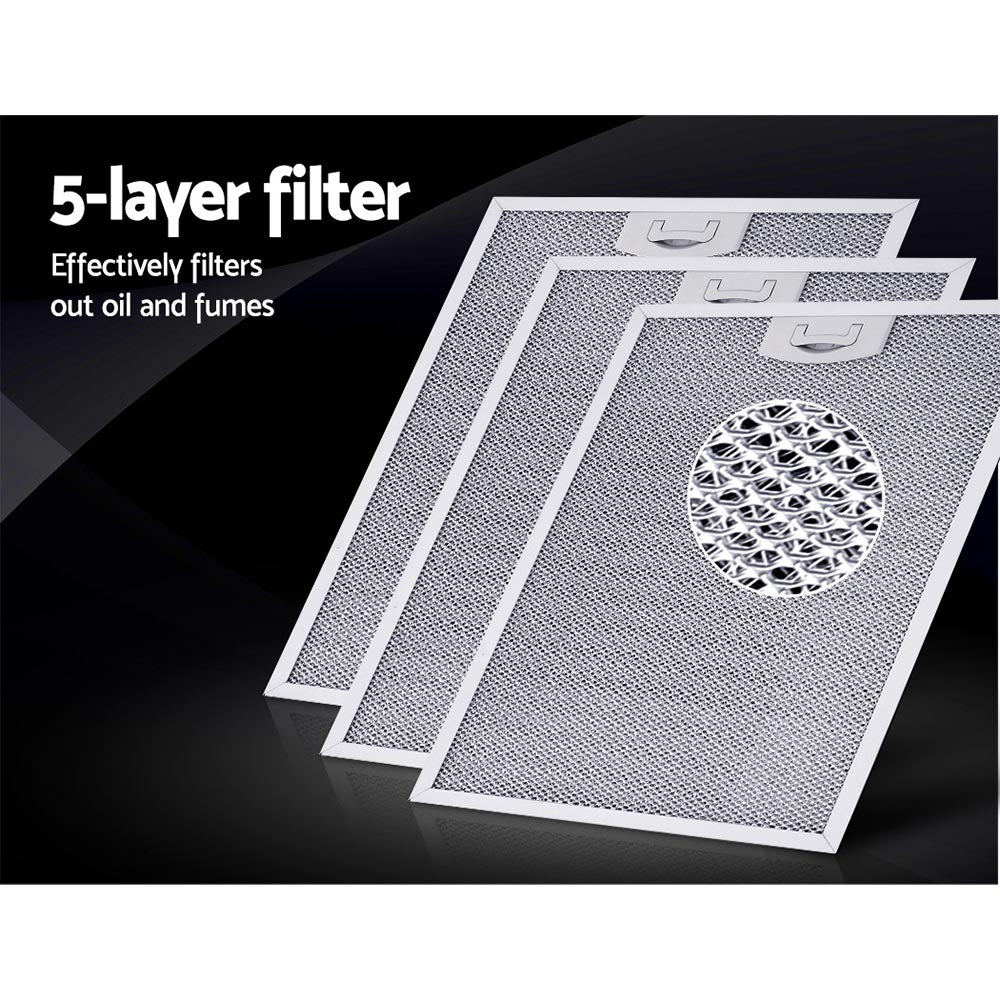Close-up of removable 5-layer aluminium filters designed for effective oil and fume capture.