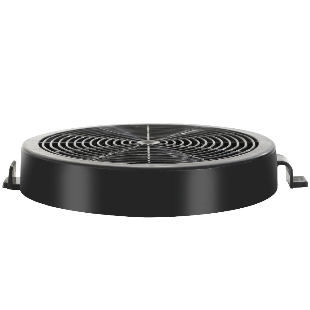Flat lay image with measurement graphics showing the 11cm diameter of the Devanti charcoal filter.