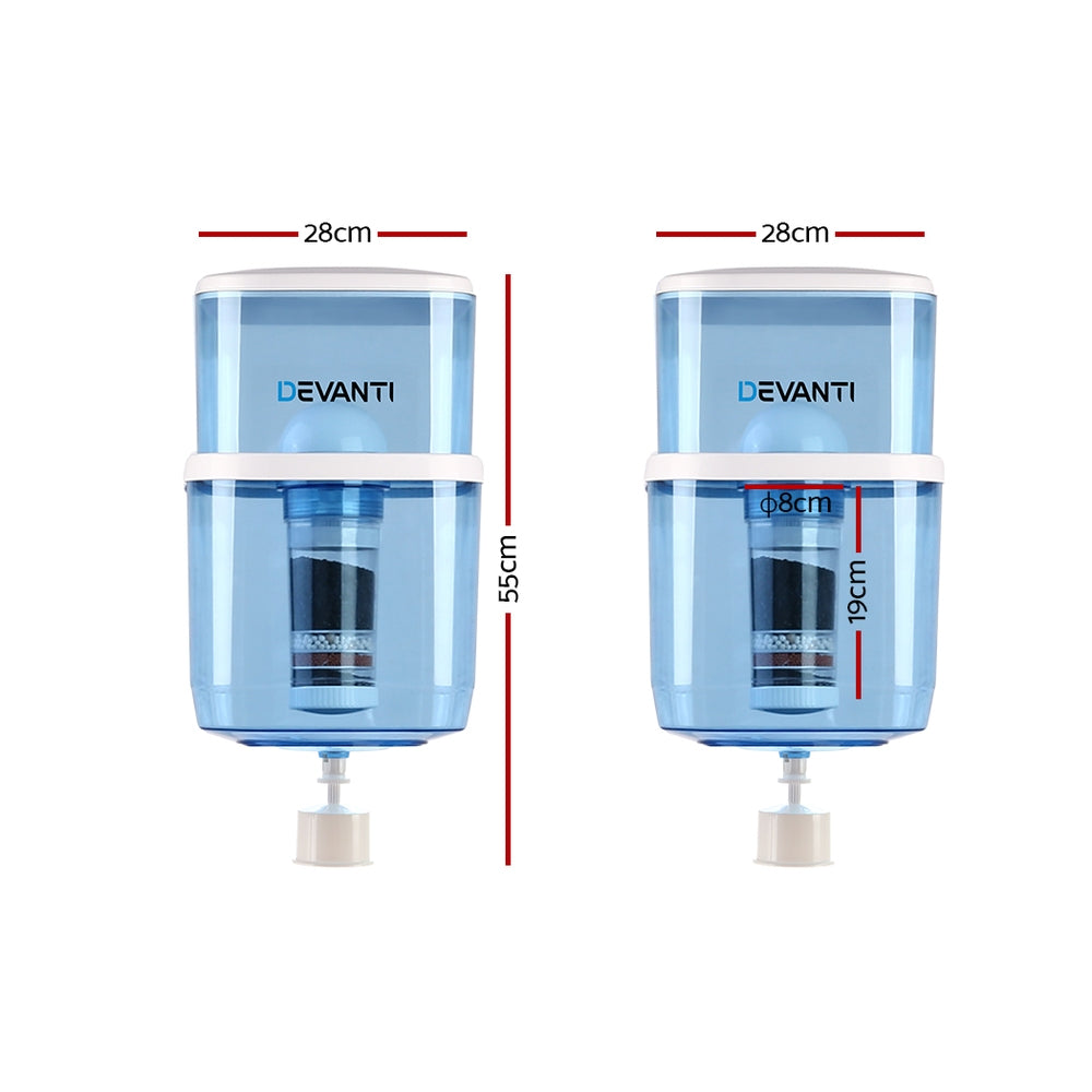 Side profile of the 22L water filter bottle showing its tall, slim design.