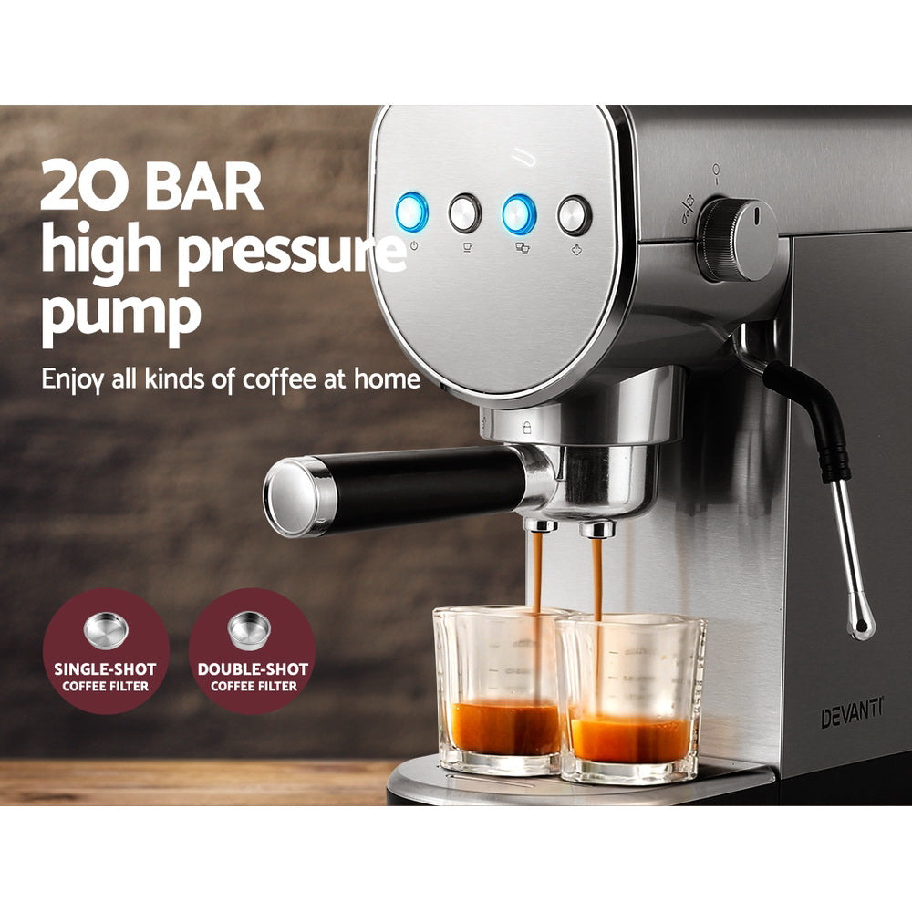 Two stainless steel coffee filters included for single or double espresso shots.
