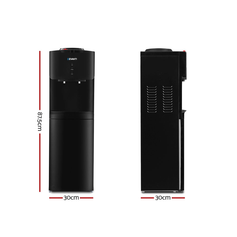 Top-loading design compatible with bottled or filtered water containers.