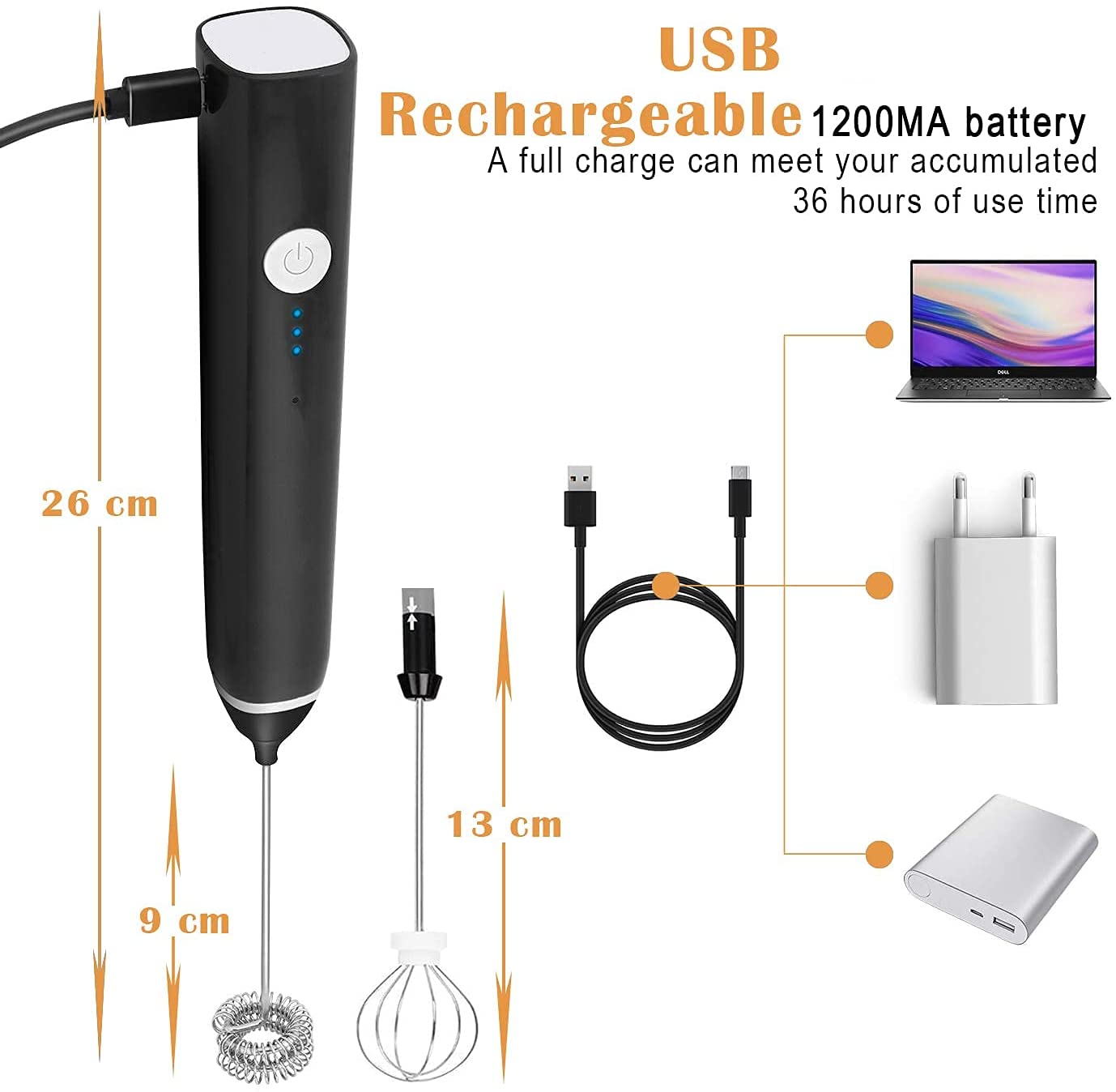 Close-up of USB charging port, highlighting 1200mAh rechargeable battery for portable use.