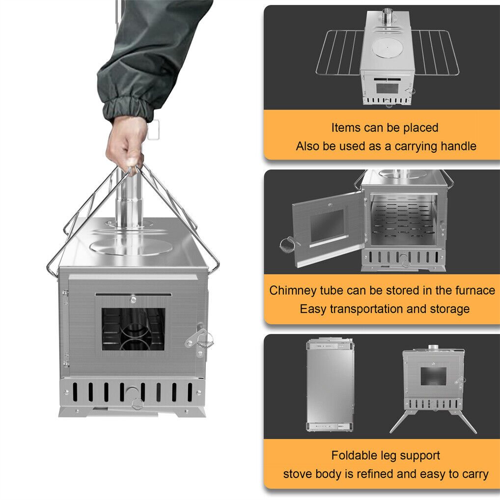 Portable stove with features highlighted on a gray background