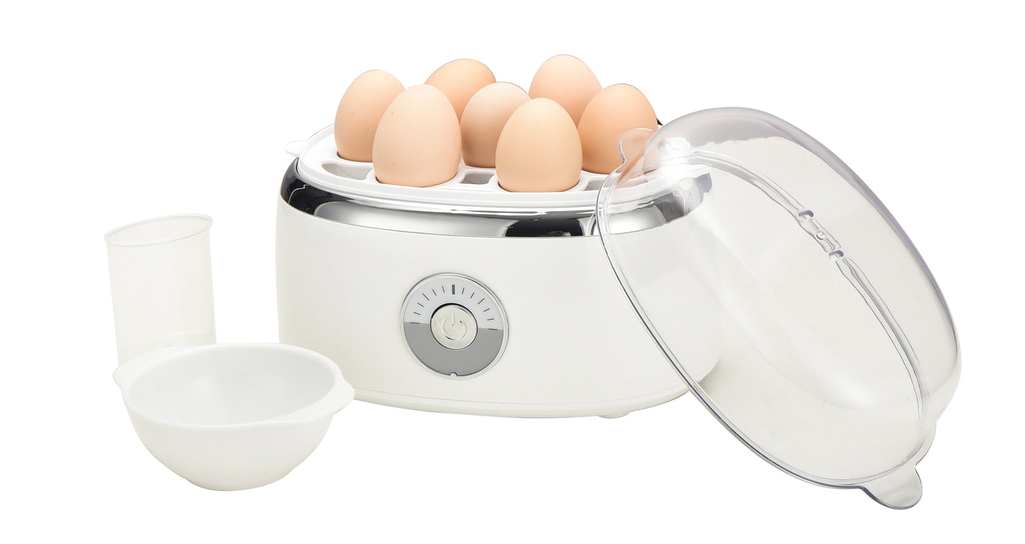 Egg cooker with eggs on a white background