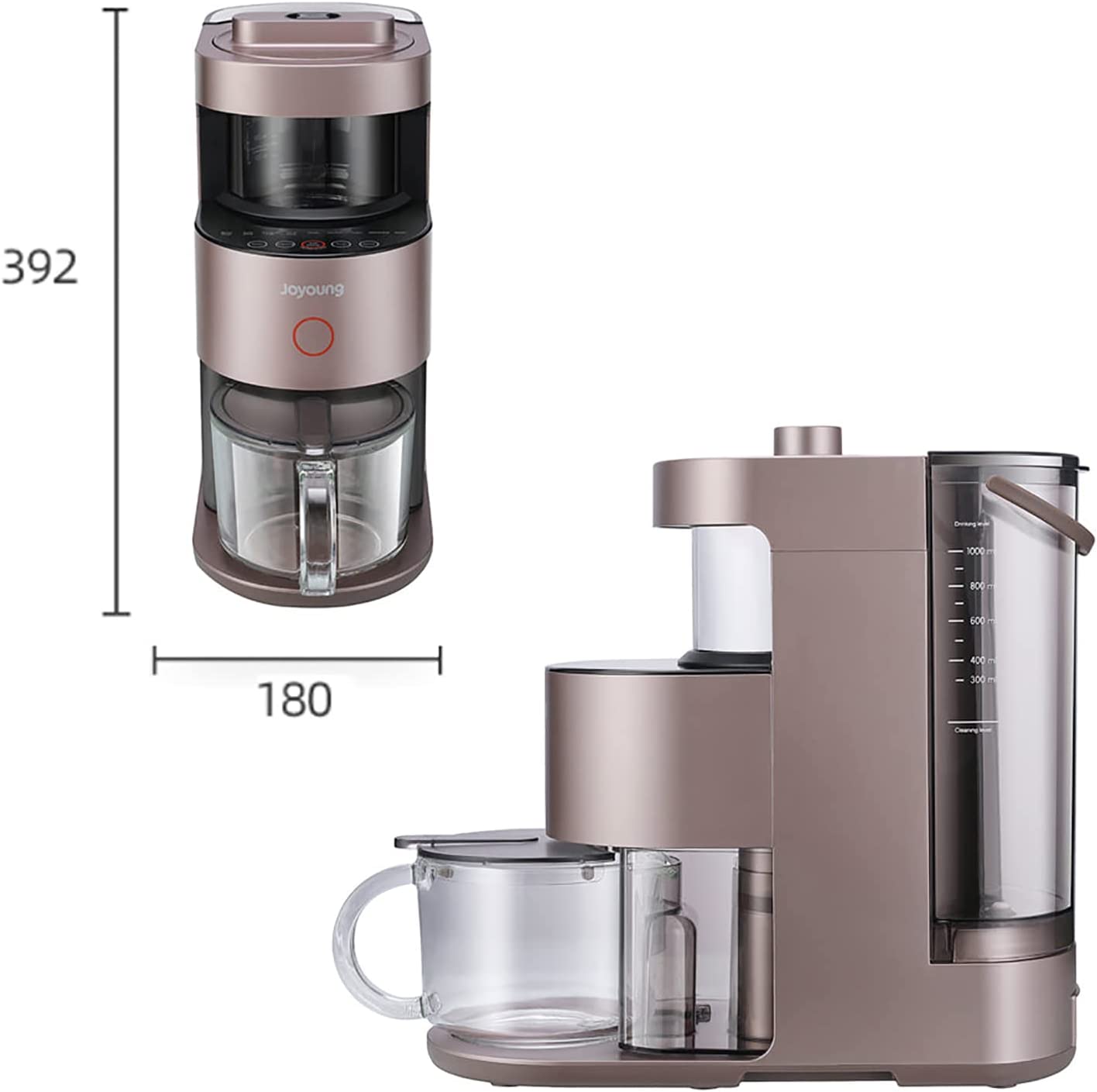 Tea maker with dimensions on a white background