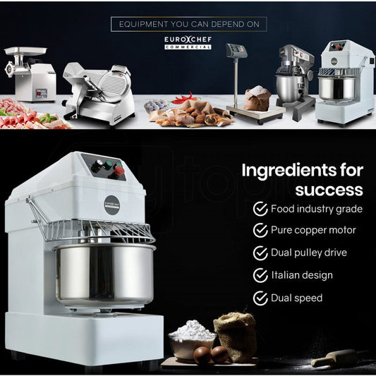 EuroChef commercial kitchen equipment with ingredients and features highlighted.