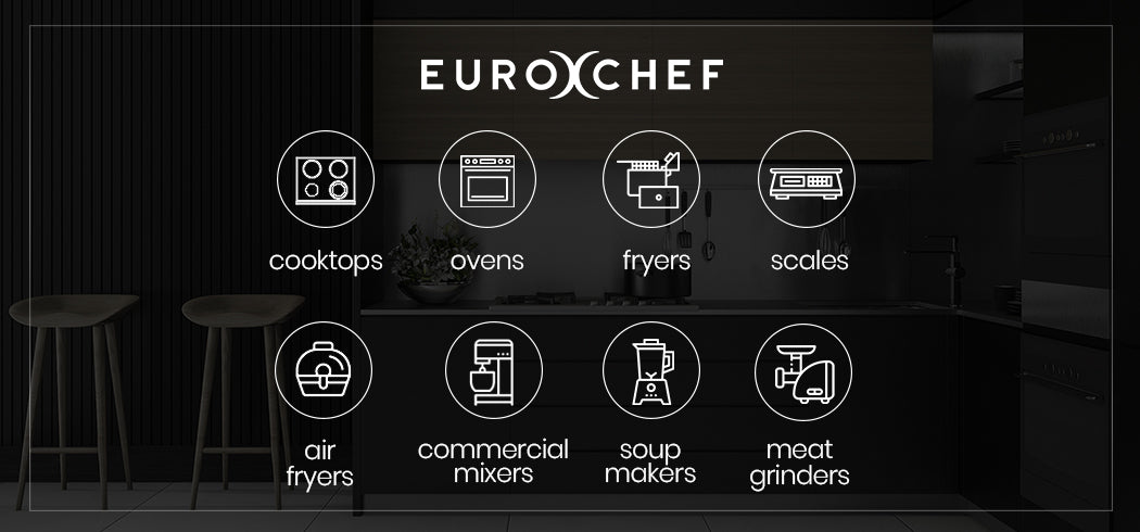 EuroChef product line display with icons and text on a dark background