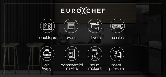 EuroChef product line display with icons and text on a dark background