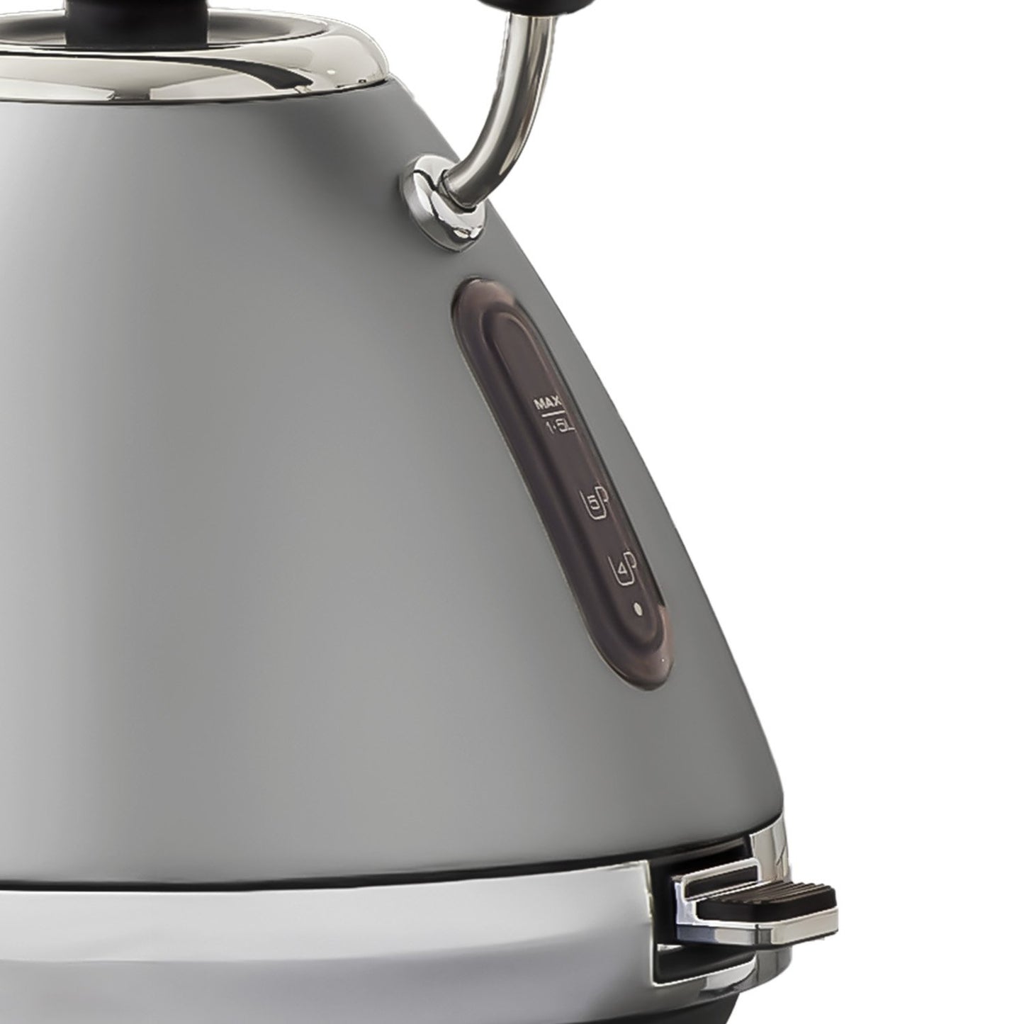 Gray kettle with control panel on a white background