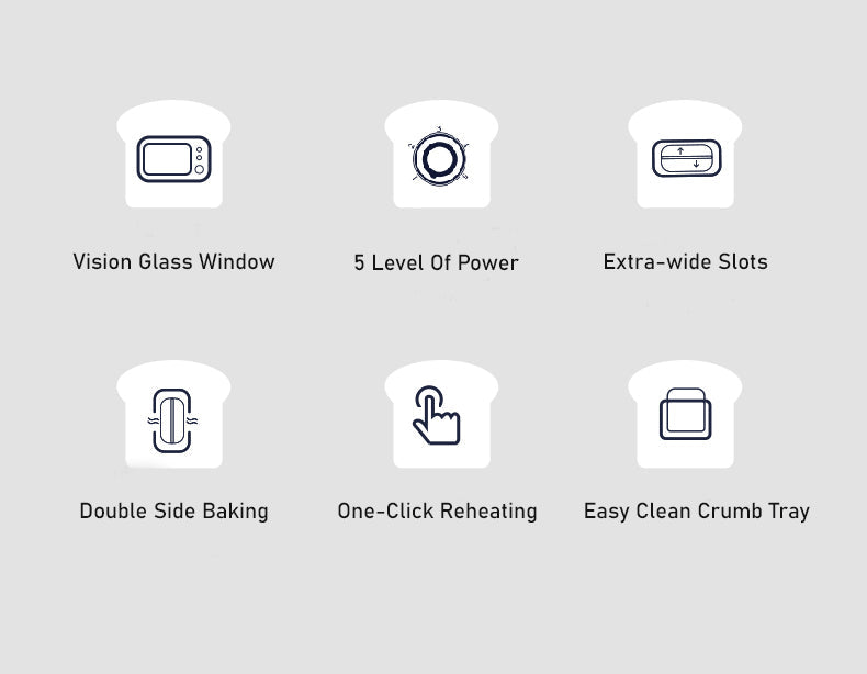 List of features with icons and text on a gray background
