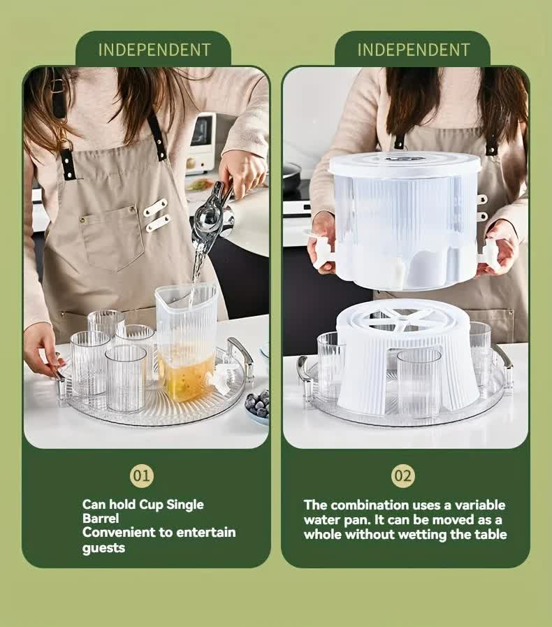 Two images showing a person using a kitchen tool with text explaining its features.