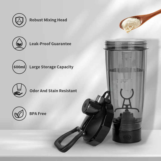 Black Electric Protein Shaker Bottle – 550ml, No LED