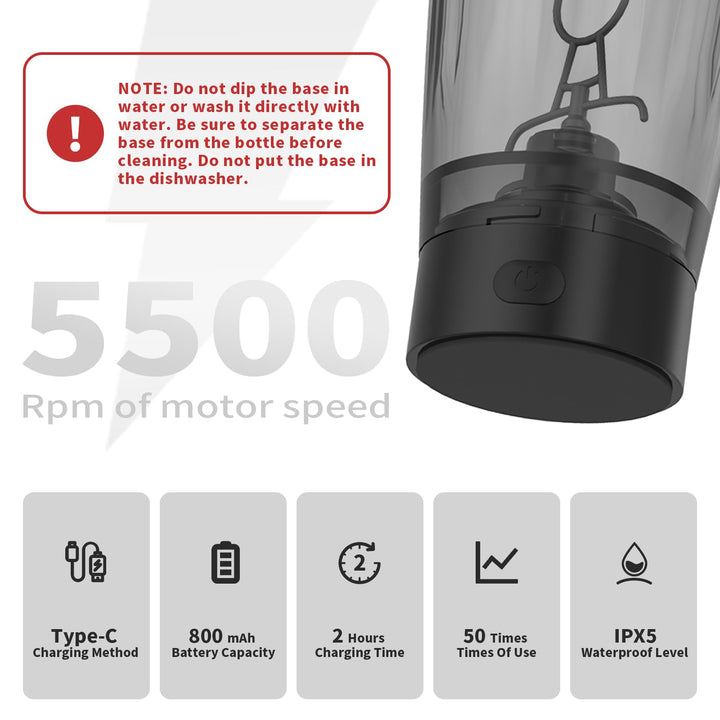 Black Electric Protein Shaker Bottle – 550ml, No LED