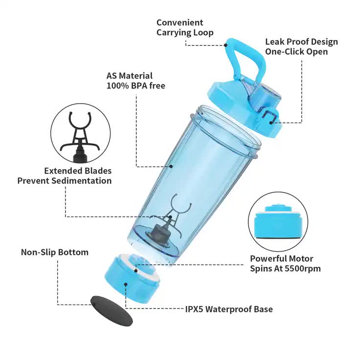 Black Electric Protein Shaker Bottle – 550ml, No LED