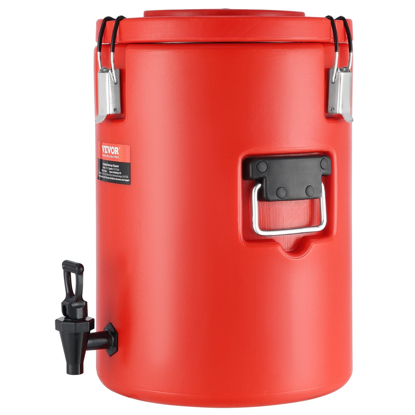 Red fermentation bucket with a tap on a white background